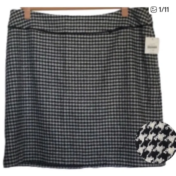 APOSTROPHE Wool-Blend Houndstooth Skirt Midi Lined Black Cream Plus Size 24W NWT - Picture 2 of 11